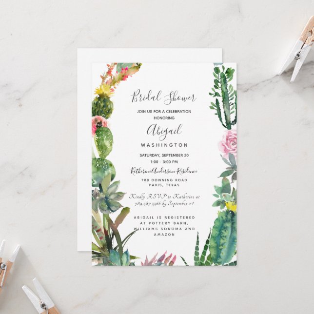 Invitation Mariage Simple Moderne Cactus Plante Succulente (Devant/Arrière en situation)