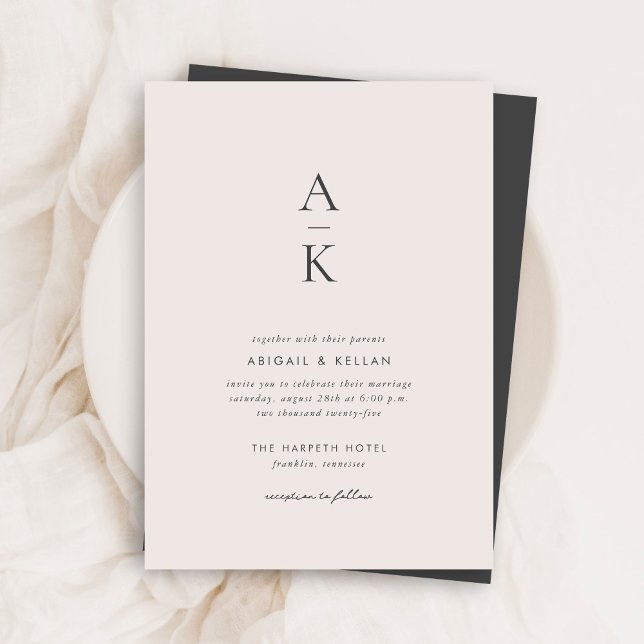 Invitation Mariage Simple Moderne Crème Gris Monogramme (Créateur téléchargé)