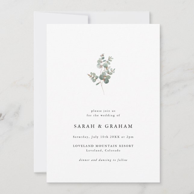 Invitation Mariage Simple Moderne Eucalyptus (Devant)