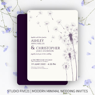 Invitation Mariage simple moderne foncé violet Dandelion