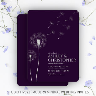 Invitation Mariage simple moderne foncé violet Dandelion