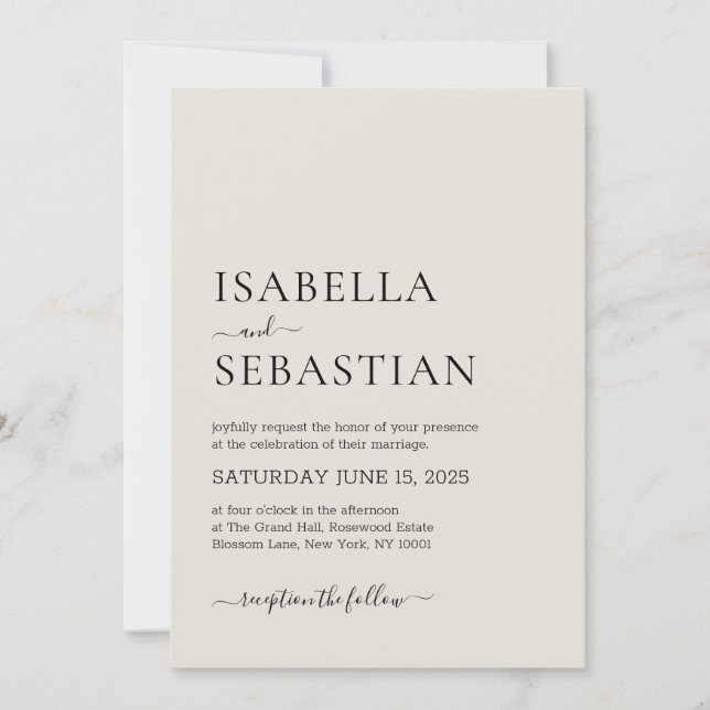 Invitation Mariage Simple Moderne Lin Toile (Devant)