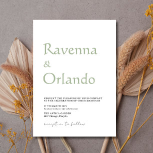 Invitation Mariage simple moderne minimaliste vert sauge