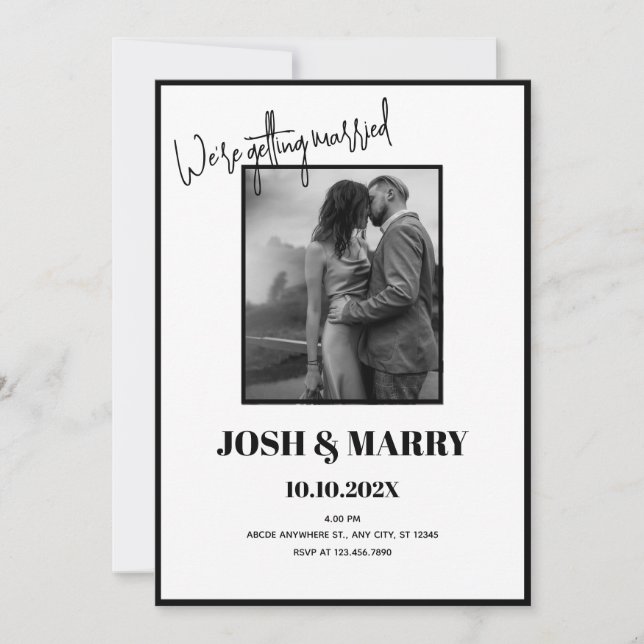 Invitation Mariage simple moderne noir et blanc (Devant)