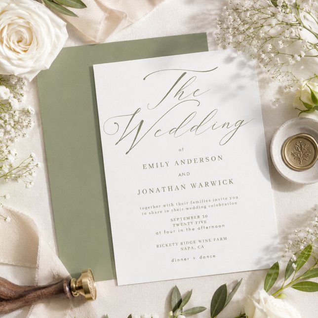 Invitation Mariage simple moderne vert sauge et blanc (Créateur téléchargé)