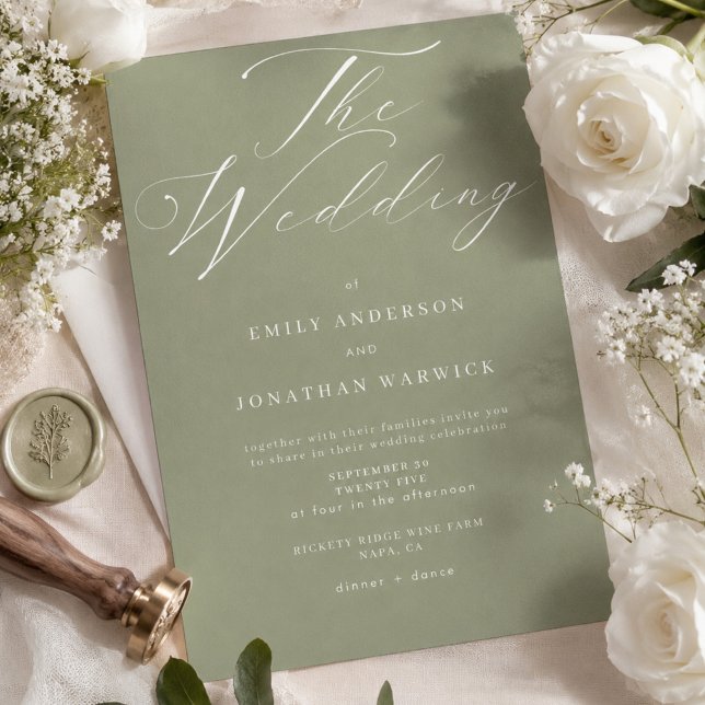 Invitation Mariage simple moderne vert sauge et blanc (Créateur téléchargé)