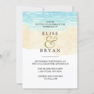 Invitation Mariage simple moderne Watercolor Beach