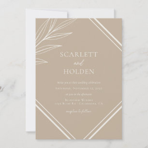 Invitation Mariage simple neutre et feuille de crème