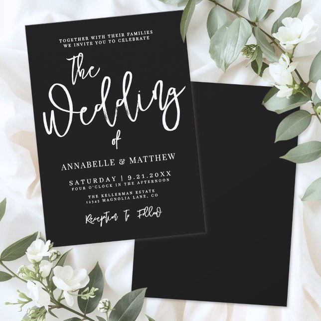 Invitation Mariage Simple Noir Blanc Moderne (Modern White Black Simple Wedding Invitation)