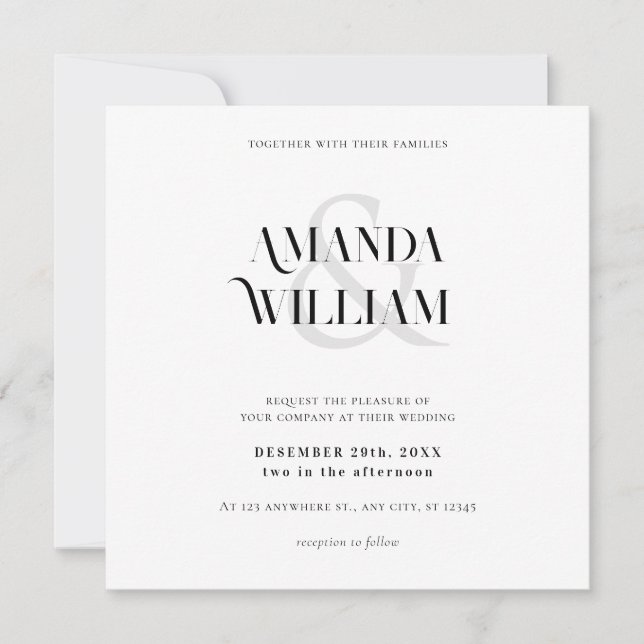 Invitation Mariage simple noir et blanc (Devant)
