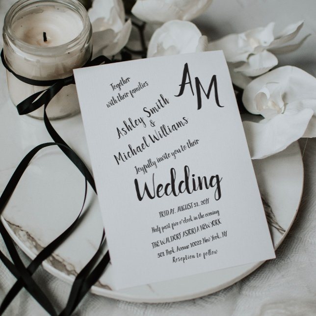 Invitation Mariage simple noir et blanc manuscrit moderne (Créateur téléchargé)