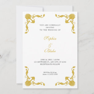 Invitation Mariage simple or et blanc Art déco