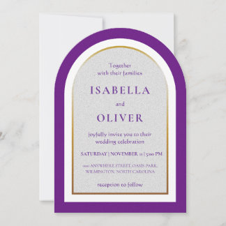 Invitation Mariage simple or et blanc pourpre