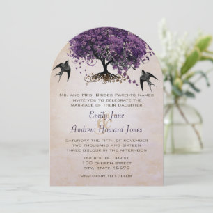 Invitation Mariage simple Peachy Purple Heart Leaf Tree