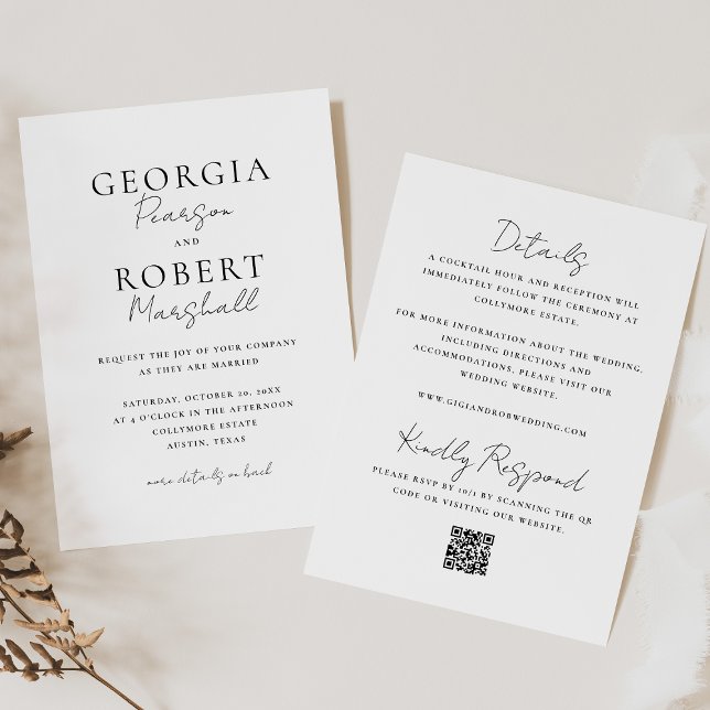 Invitation Mariage Simple Recto-Verso Noir et Blanc (Créateur téléchargé)