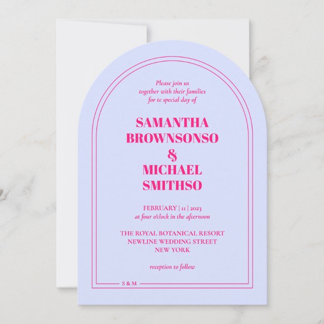 Invitation Mariage Simple Rose Lilas Minimaliste (Devant)