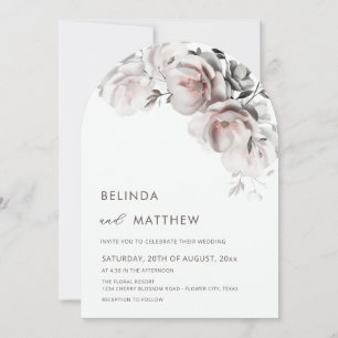 Invitation Mariage Simple Roses 3D Blanc Rosé