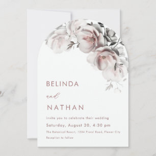 Invitation Mariage Simple Roses 3D Blanc Rosé
