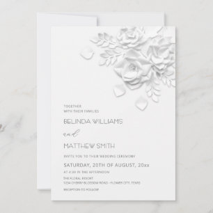 Invitation Mariage simple Roses Fleurs 3D Blanches