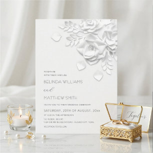 Invitation Mariage simple Roses Fleurs 3D Blanches