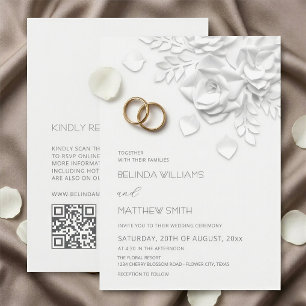 Invitation Mariage simple Roses Fleurs 3D Blanches