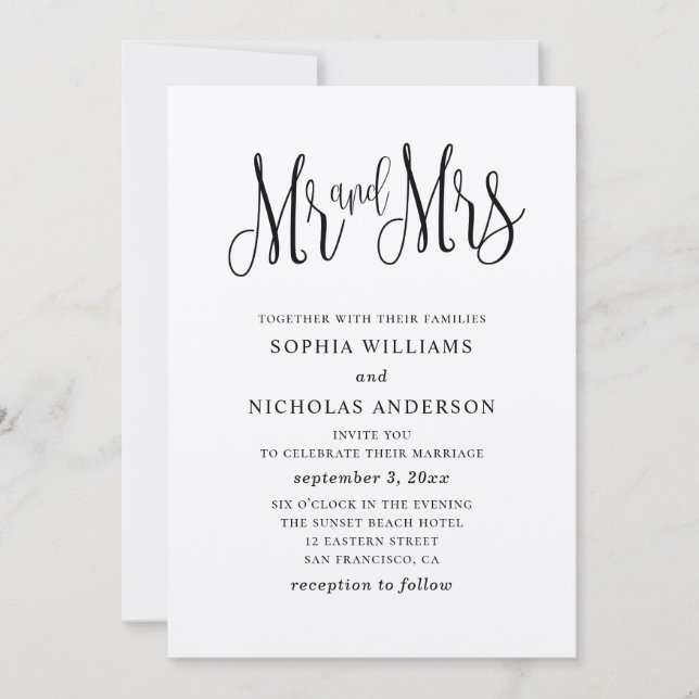 Invitation Mariage simple rustique. Kraft de campagne. M. et  (Devant)