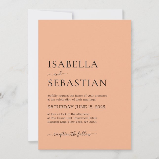 Invitation Mariage Simple Saumon Clair Léger (Devant)