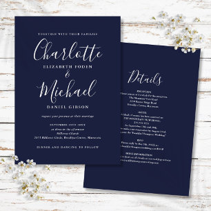 Invitation Mariage Simple Script Tout En Un Bleu Marine