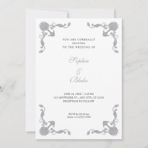 Invitation Mariage simple Silver et White Art Déco