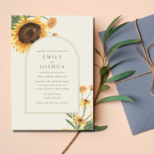Invitation Mariage simple Sunflower Boho (Simple Sunflower Boho Wedding Invitation)