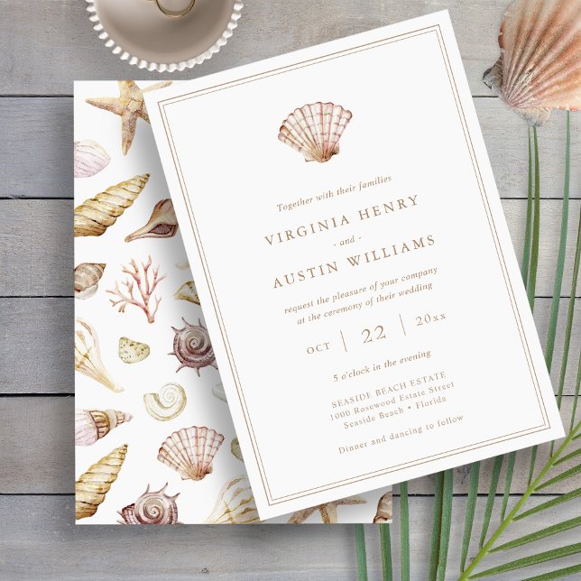 Invitation Mariage Simple sur la Plage (Beach Watercolor Seashell Simple Wedding Invitation by Painted Paperie
)