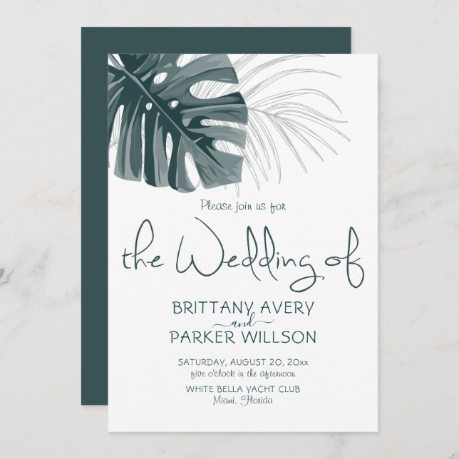 Invitation Mariage simple Tropical (Devant / Derrière)