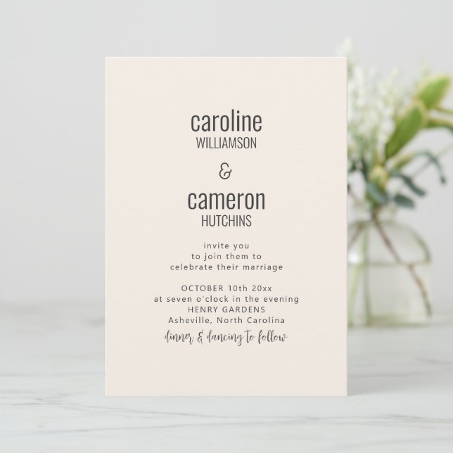 Invitation Mariage Simple Typographie Moderne Noir Ivoire (Debout devant)