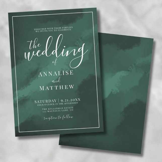 Invitation Mariage Simple Vert Emeraude (Simple Elegant Watercolor Emerald Green Wedding Invitation)