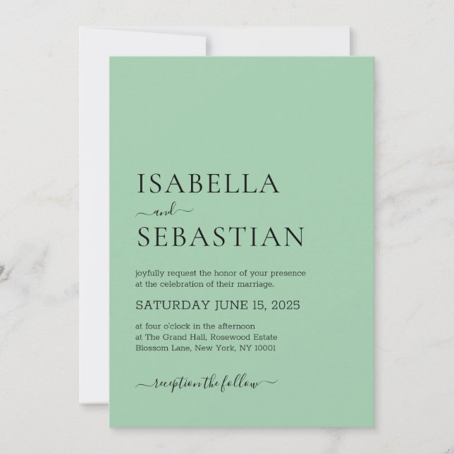 Invitation Mariage Simple Vert Mer Foncé (Devant)