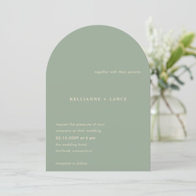 Invitation Mariage Simple Vert Sauge Moderne (Debout devant)
