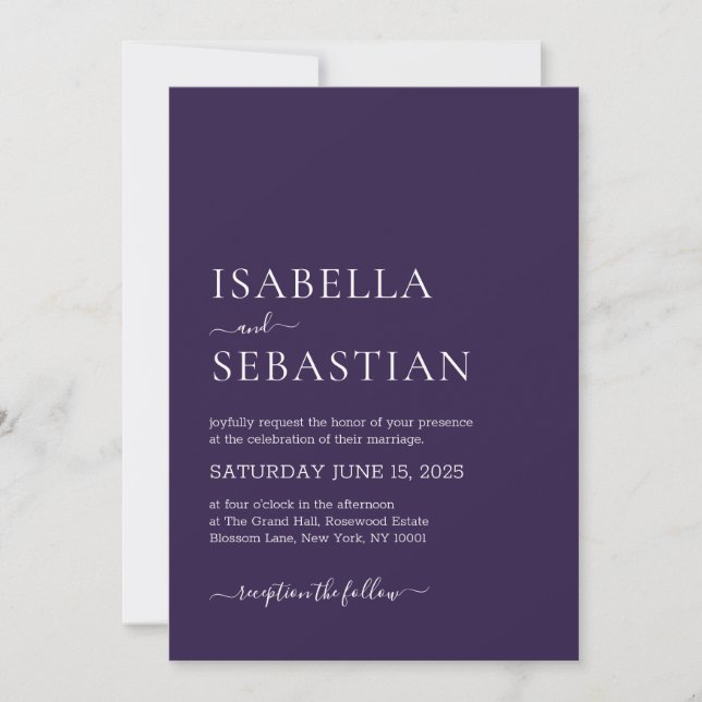 Invitation Mariage Simple Violet Foncé (Devant)
