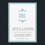 Invitation Mariage simple Whimsical<br><div class="desc">Simple et douce faire-part de mariage turquoise de style vintage a une image "LOVE" fantaisiste et amusante bordure épinglée. Collection mariage correspondante :</div>