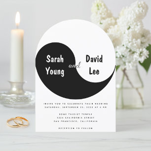 Invitation Mariage simple Yin Yang noir et blanc avec arche