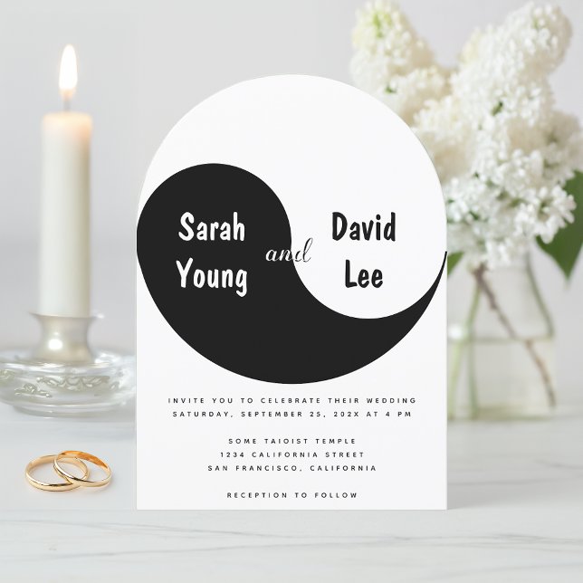 Invitation Mariage simple Yin Yang noir et blanc avec arche (Créateur téléchargé)