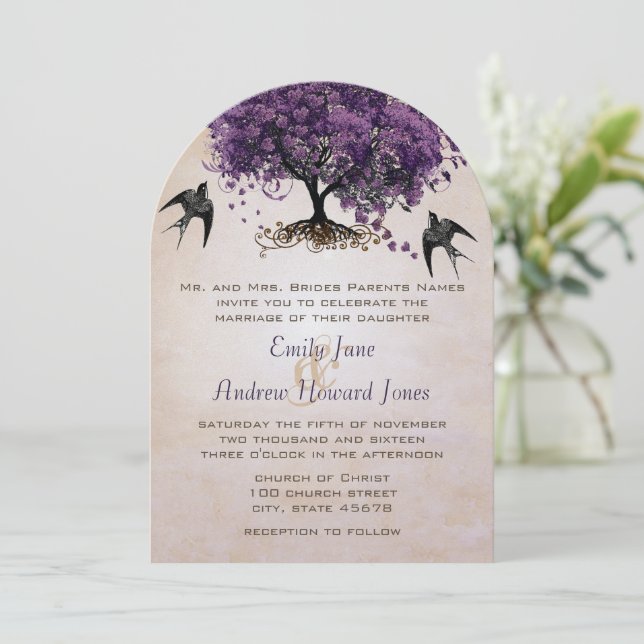 Invitation Mariage Simplement pêche arbre à feuilles en forme (Debout devant)