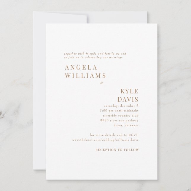 Invitation Mariage Site Web Moderne Or & Blanc Sans Parents (Devant)
