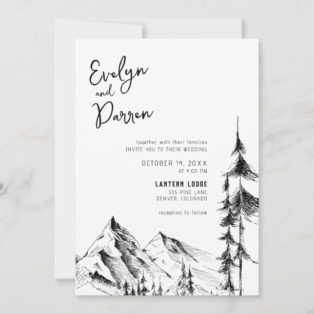 Invitation Mariage Sketch Forest Mountain (Devant)