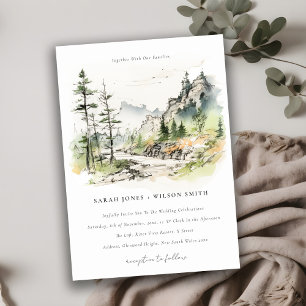 Invitation Mariage Sketch Paysage de montagne de Soft Woods