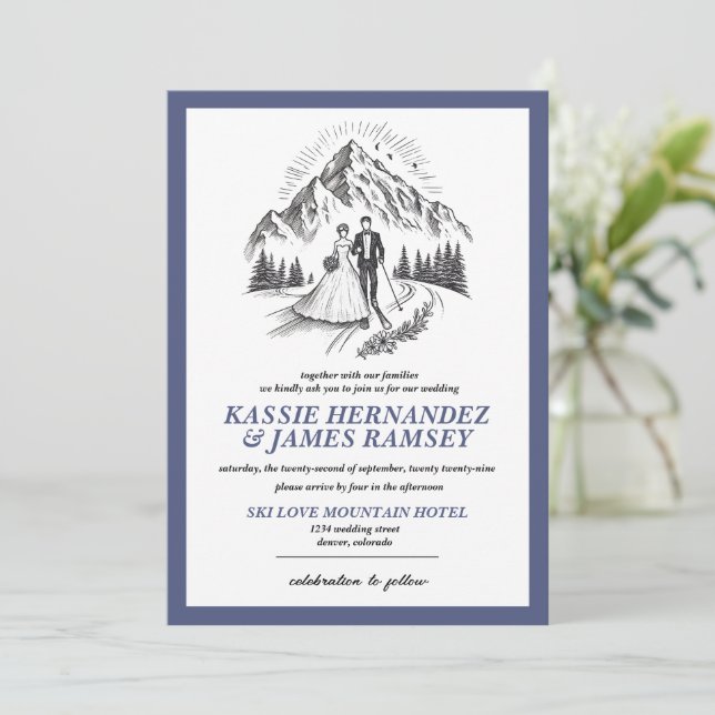 Invitation Mariage Ski Couple (Debout devant)