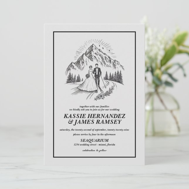 Invitation Mariage Ski Couple (Debout devant)