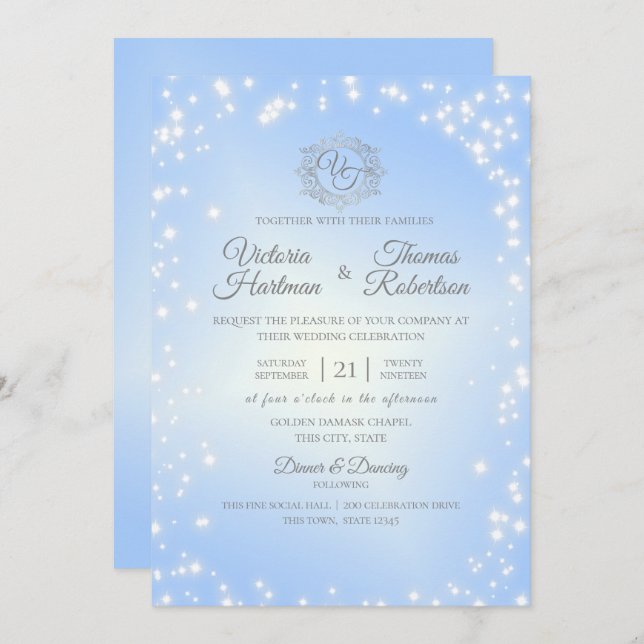Invitation Mariage Sky Blue Sparkle (Devant / Derrière)