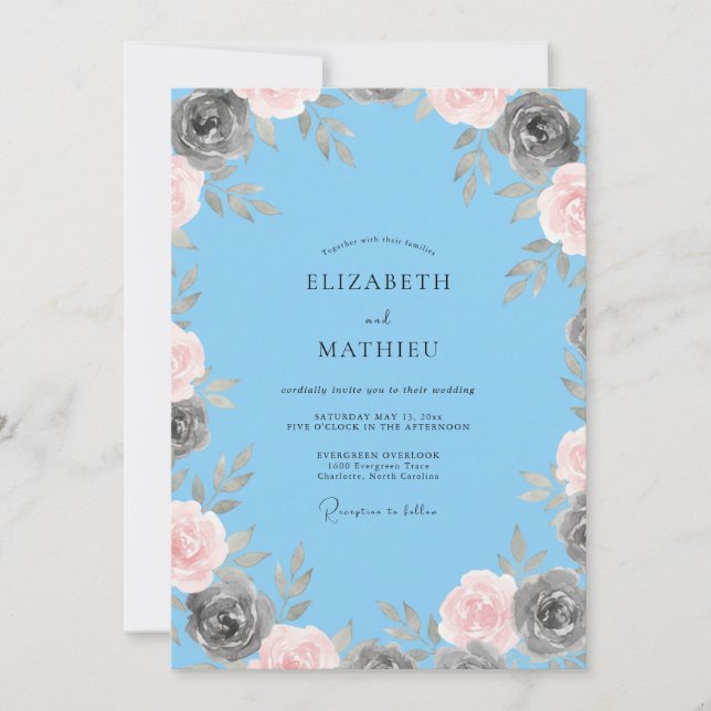 Invitation Mariage Sky Charcoal Bloom (Devant)