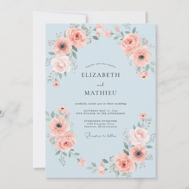 Invitation Mariage Sky Coral Paeony (Devant)
