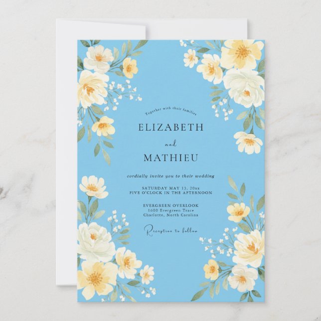 Invitation Mariage Sky Yellow Ranunculus Eucalyptus (Devant)